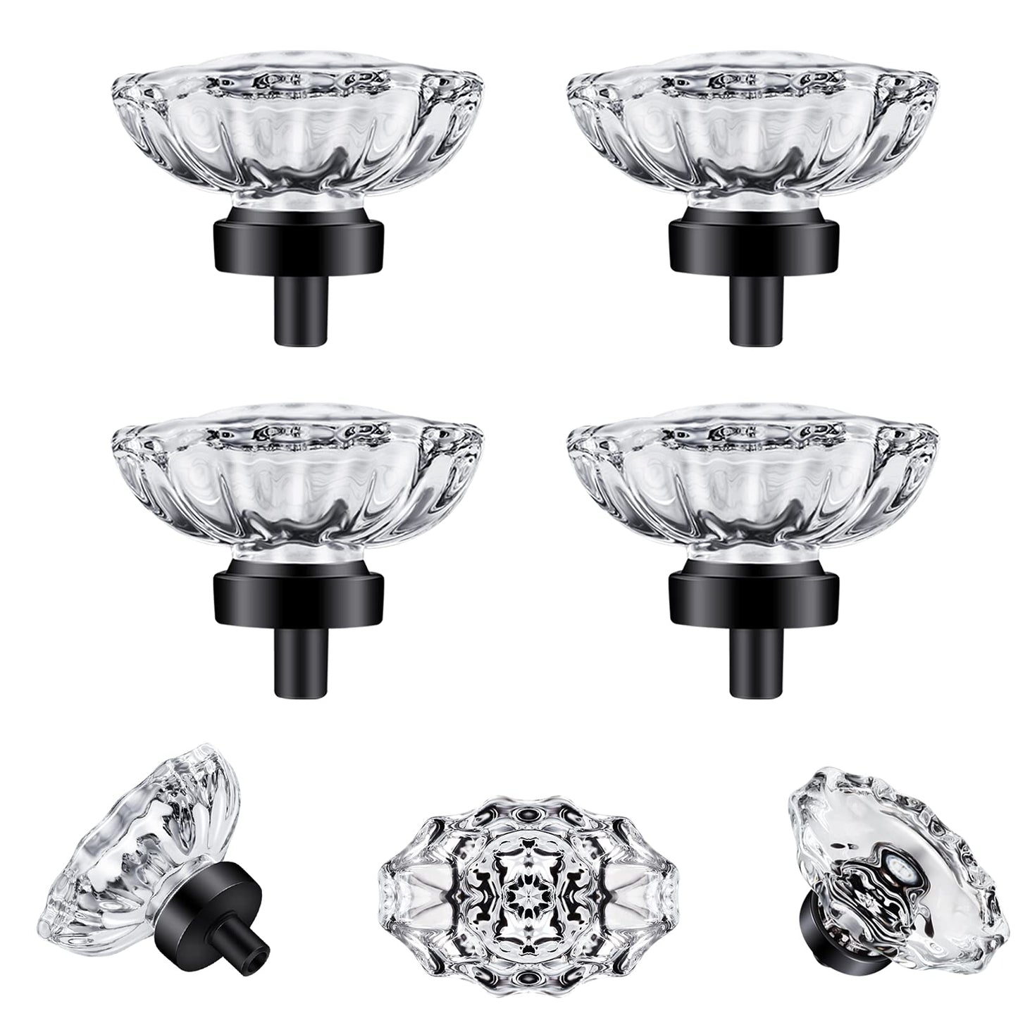 SHINY HANDLES Glass Crystal knobs for Dresser Drawers Cabinet,Crystal Knobs Drawer Knobs Vintage 4 Pack,Matte Black (45×35mm,Oval)