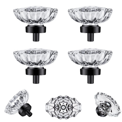SHINY HANDLES Glass Crystal knobs for Dresser Drawers Cabinet,Crystal Knobs Drawer Knobs Vintage 4 Pack,Matte Black (45×35mm,Oval)