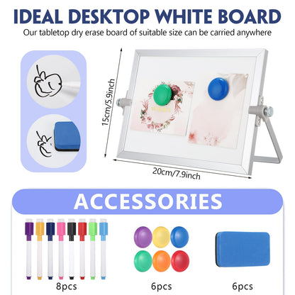 6 Pcs Small Dry Erase White Board with Stand 6 x 8'' Double Sided Magnetic Tabletop Whiteboard Mini Dry Erase Easel Board with 8 Markers 6 Magnets 6 Eraser for Drawing Office School Home