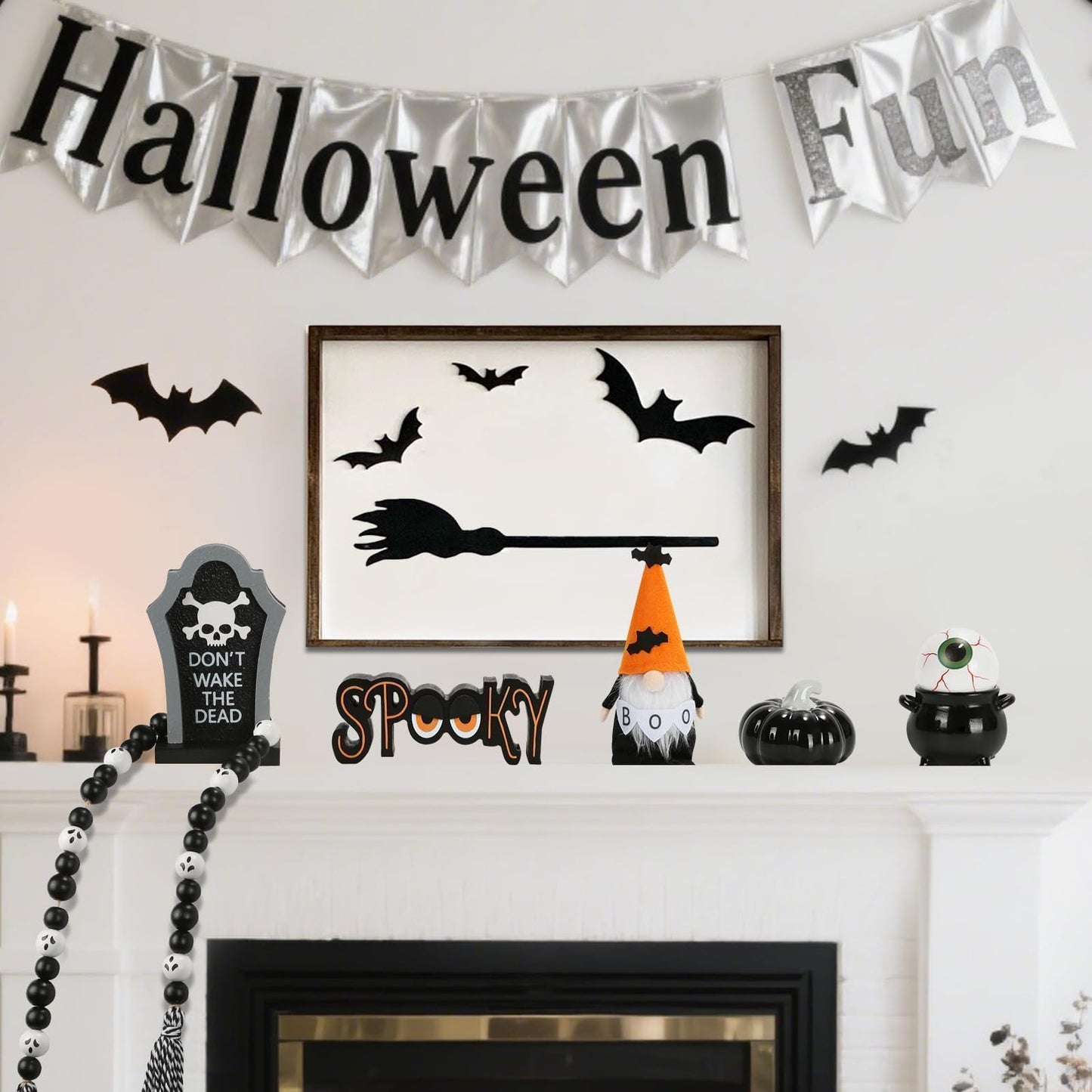 Halloween Decorations 6PCS Tiered Tray Decor, Cute Tabletop Halloween Decor for Home Office Tray Shelf Mantel Table Centerpieces Farmhouse Rustic Spooky Wood Signs