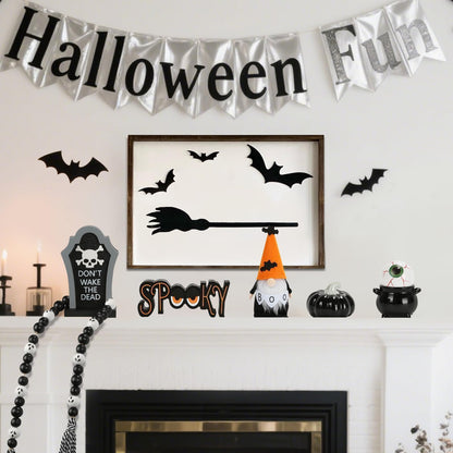 Halloween Decorations 6PCS Tiered Tray Decor, Cute Tabletop Halloween Decor for Home Office Tray Shelf Mantel Table Centerpieces Farmhouse Rustic Spooky Wood Signs