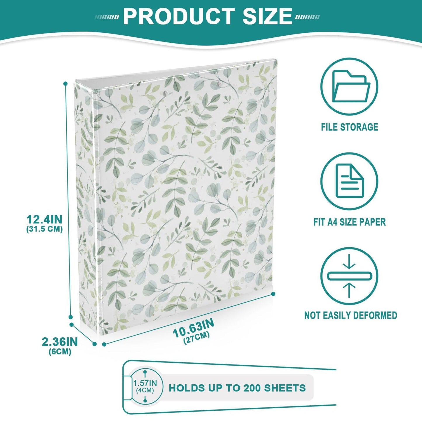 Leaves Round Ring Binders 1.5 Inch Plant 3 Ring Clipboard Binder for Office School Work Supplies File Folder Document 200 Sheet Capacity Easy Open