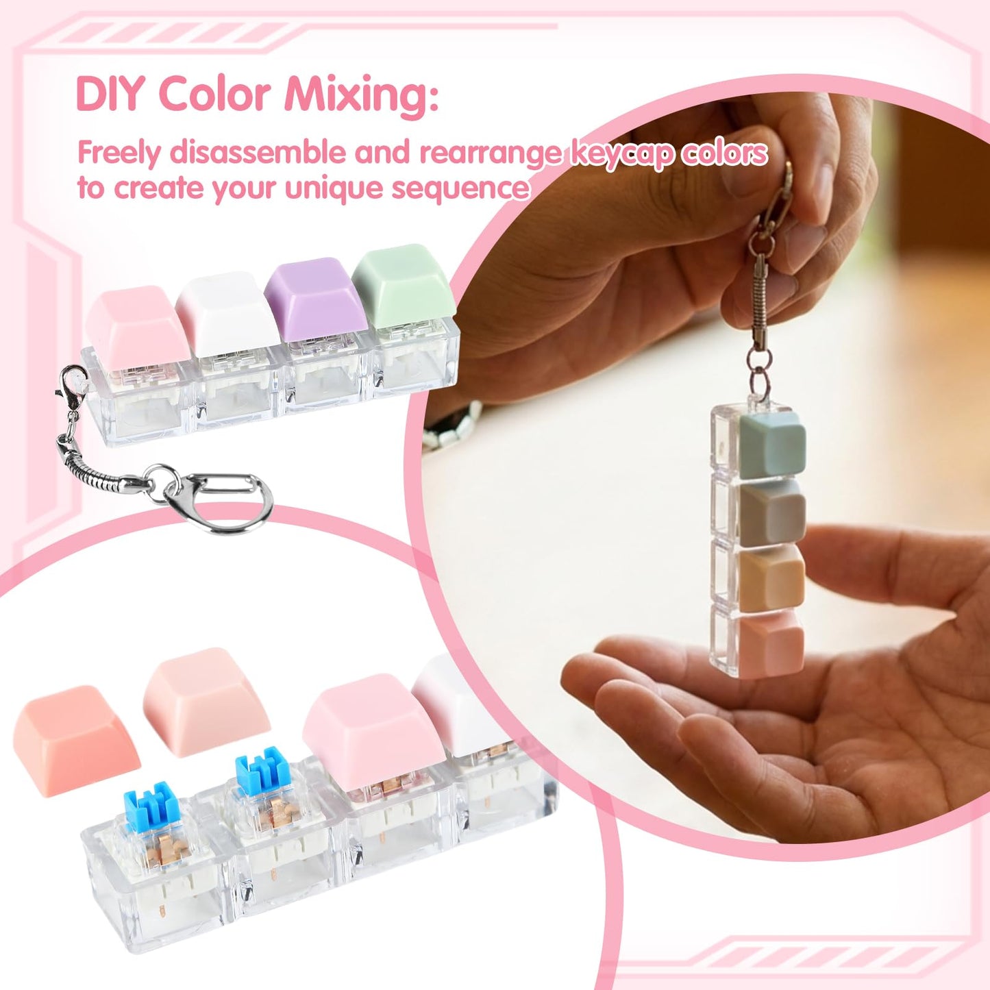 yisncka 12 Pcs Keyboard Fidget Keychain Keycap Stress Relief Fidget Keyboard Clicker for Office Gifts Adults ( 4 keys )