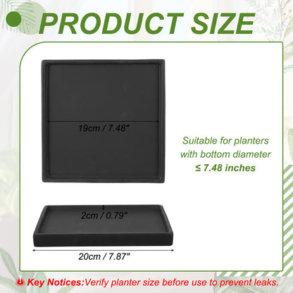 YELARXI 7.5 Inch Ceramic Plant Saucers, Square Flower Planter Water Trays Ceramic Plant Saucer Pot Tray -Fitting for (Outdoor/Indoors/Garden/Planting/Water/Flower/Coffee) Matte Black
