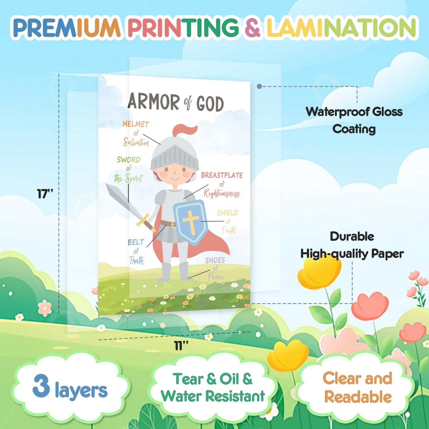 SEOIFUNG 12 PCS Kids Bible Education Posters Set (11x17") - Biblical Learning Charts for Sunday School Classroom Christian Religious Home Wall Decor, Books of the Bible, 10 Commandments & More