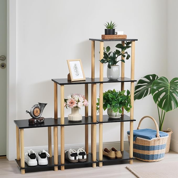 Haeterna 4-Tier Black Bookshelf, Wooden Bookcase with Open Shelves, for Small Spaces,Living Room Bedroom Office,No-Tool Assembly,11.8" D x 14.1" W x 47.2" H inches.