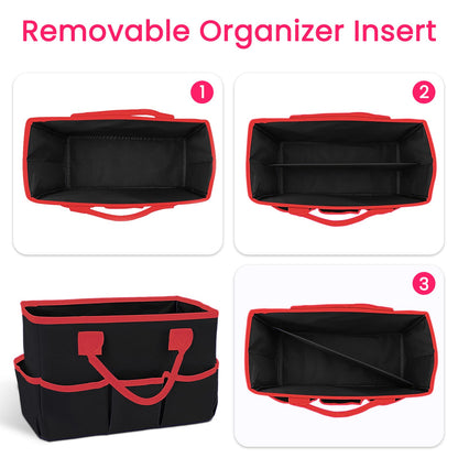 Godery Desktop Tote and Organizer, Teacher Helper caddy Bag for Arts, Books, Stationery, Office Desk Organization, Make-up Storage with Handles for Travel (Black)