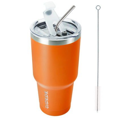 BJPKPK Insulated Tumbler with Clear Flip Lid and Straw, Reusable Stainless Steel Insulated Travel Cup,Orange,30oz