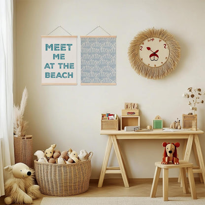 2PCS Coastal Cowgirl Room Decor - Meet Me At The Blach, Aesthetic Blue Seashell Wall Hanging Banner for Bedroom Classroom, Blue Beach Decor Gifts for Girls Room Coastal Beach Room Decor Poster Hanger