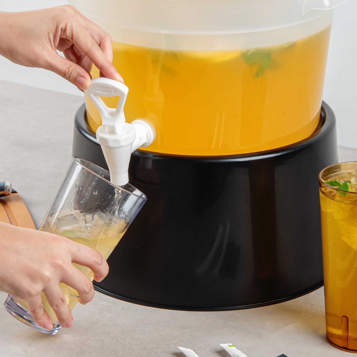 Restaurantware-BASE ONLY: Bev Tek Beverage Dispenser Base, Pack of 1 Durable Holder - Dispenser Sold Separately, For 3 And 6 Gal Dispensers, Black Plastic, Dishwashable