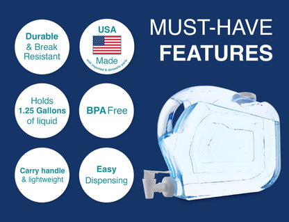 Arrow Ultra Drink Dispenser for Fridge, 1.25 Gallon - Plastic Beverage Dispenser with Spigot - Clear Space-Saving Design with Handle - Ideal for Water, Juice & Iced Tea - BPA Free - Made in USA