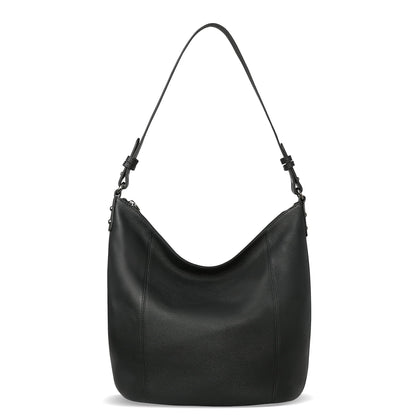 Iswee Genuine Leather Hobo Bags for Women Handbags Real Leather Purses Tote Black Slouchy Shoulder Purse Satchel Large Cross Body Bag (Black)