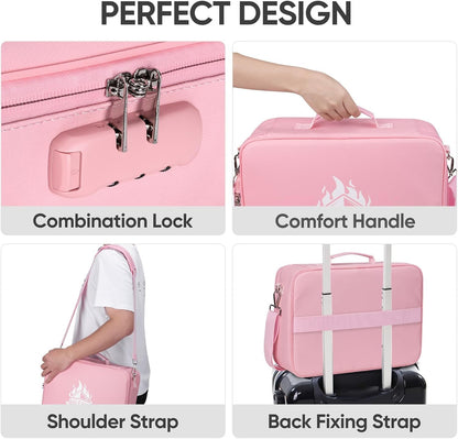 BALEINE Fireproof Document Box with Lock, Portable Fireproof Document Bag Waterproof Fire Proof File Boxes for Documents, File Organizer Box for Important Paperwork (Pink, 15''x11''x4'')