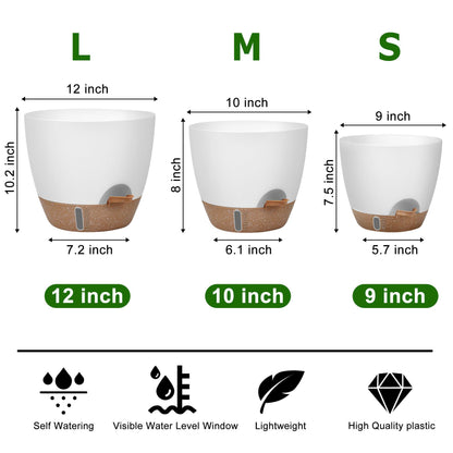 QRRICA 10/9/8/7.5/7 Inch Self Watering Pots and 12/10/9 Inch Water Level Indicator Plant Pots