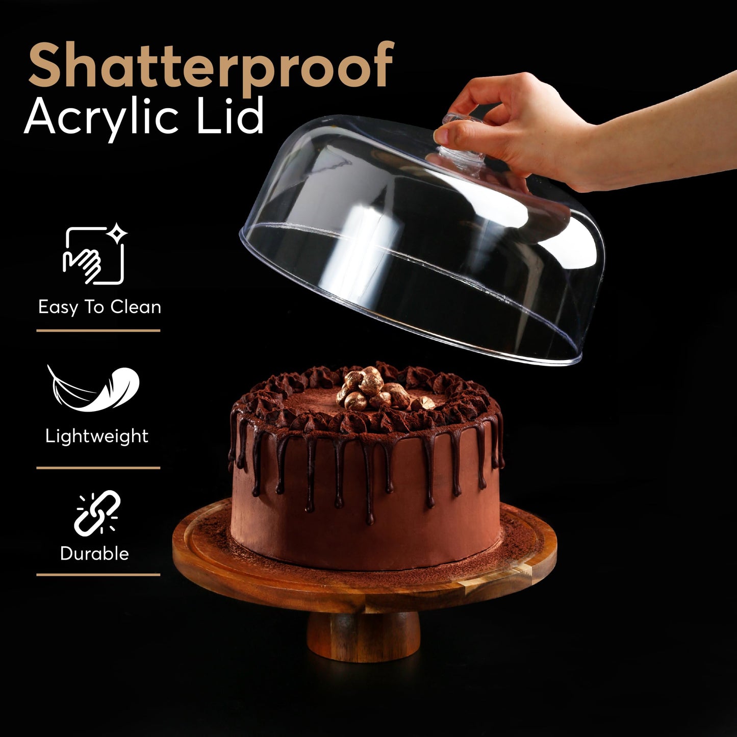 BreezyHome 2-in-1 Acacia Wood Cake Stand with Lid, Cake Stand with Acrylic Dome Light Weight, Strudy & Well Polished, Cake Plate with Lid for Parties, Weddings, and Everyday Use, Cake Display Stand with Lid