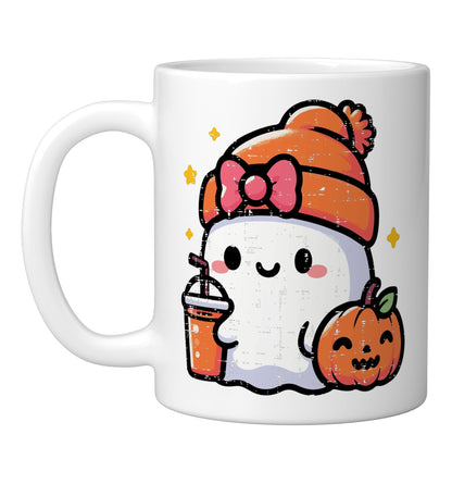 Halloween Ghost Beanie Coffee Fall Costume Girls Kids Women Ceramic Mug, White