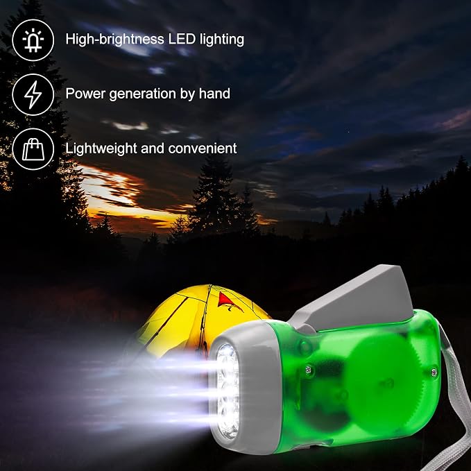Mudder 24 Pack Hand Crank Flashlight No Battery Emergency Flashlight, Self Powered Portable Light Dynamo Torch for Survival Kit Outdoor Hiking Emergency(Green, Grey, Blue, Red)