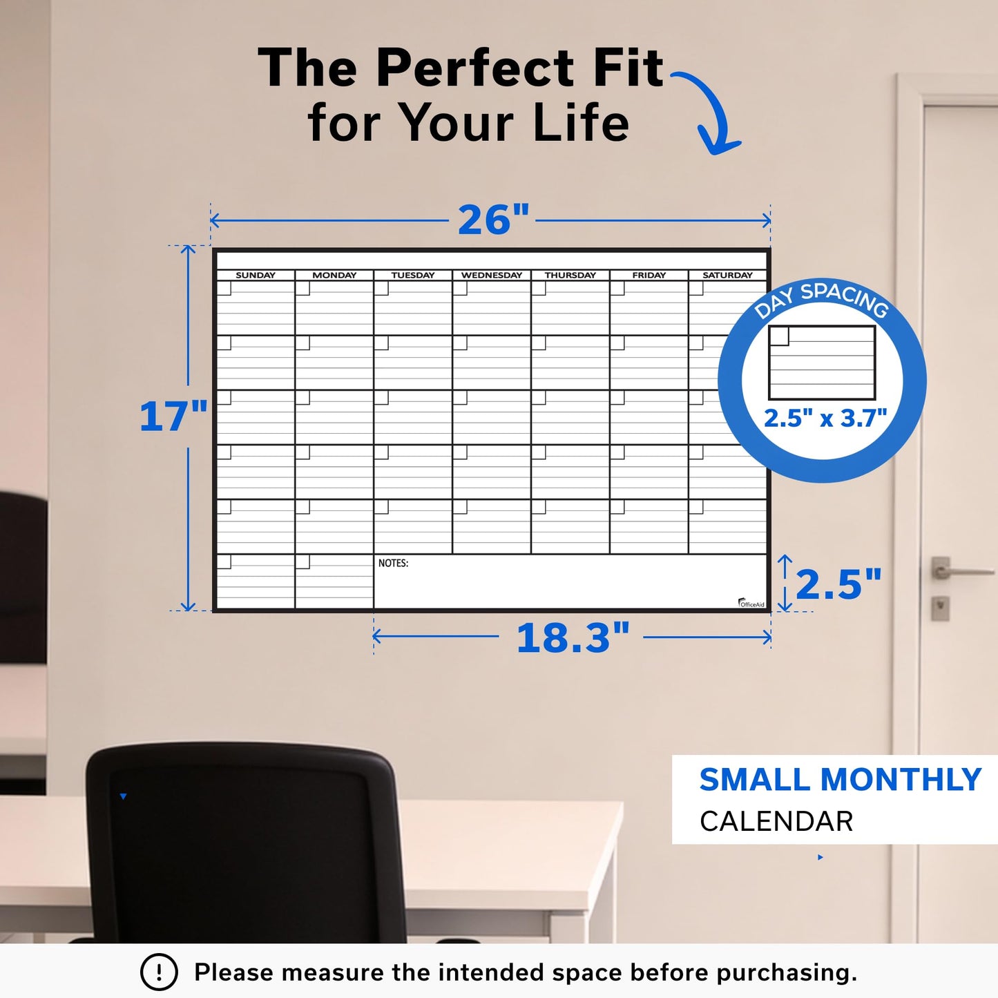 (2 PK) Small Dry Erase Calendar for Wall, 17x26, Small Wall Calendar Dry Erase, White Board for Office, Home & School, Erasable Whiteboard, Monthly Undated Reusable White Board Planner