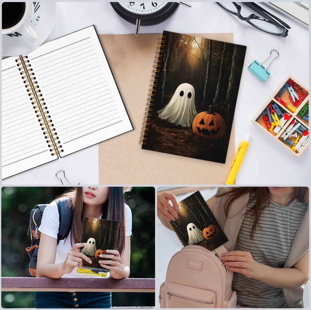 nvucamd Vintage Halloween Spiral Notebook, Witchy Fall Ghost Pumpkin Journal Notebook, Gothic Ghost Gifts Journaling Notebooks for Women, Halloween Gifts Office Supplies, 5.5x8.3 Inch