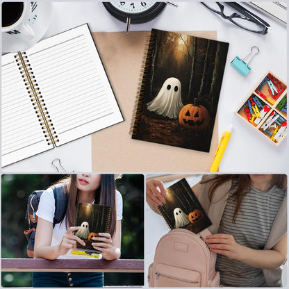 nvucamd Vintage Halloween Spiral Notebook, Witchy Fall Ghost Pumpkin Journal Notebook, Gothic Ghost Gifts Journaling Notebooks for Women, Halloween Gifts Office Supplies, 5.5x8.3 Inch
