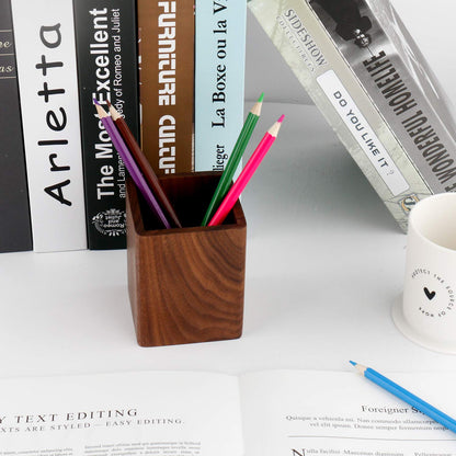 YOYAI Walnut Pencil Holder Wood Pen Holder For Desk Pen Cup Organizer Ofiice Pencil Stand Simple(Black walnut)