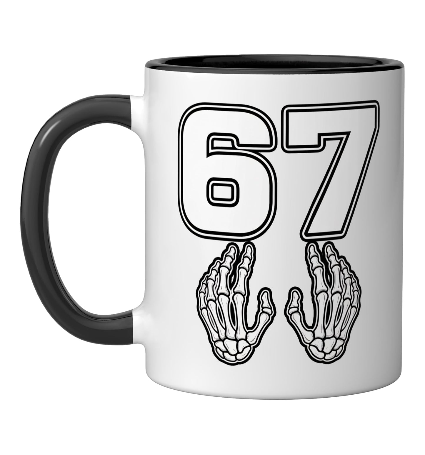 Halloween Number 67 Skeleton Hands Matching Costume Men Ceramic Mug, Black/White