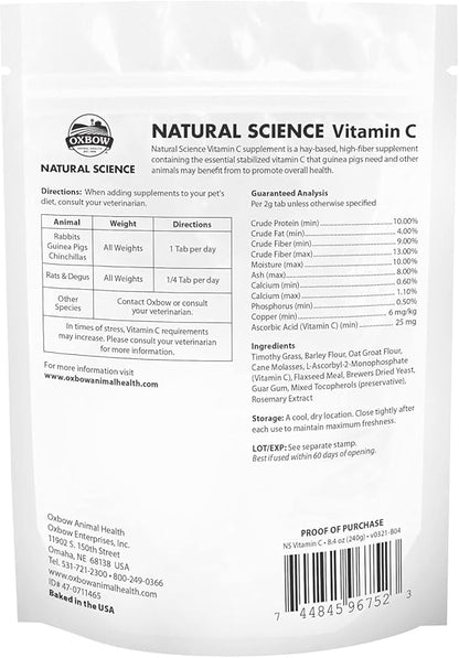 Oxbow Natural Science Vitamin C Tablets for Guinea Pigs, Rabbits & Chinchillas – Daily Immune Support Supplement, Timothy Hay-Based, Veterinarian Recommended, Made in USA, 8.4 oz (2 Pack)