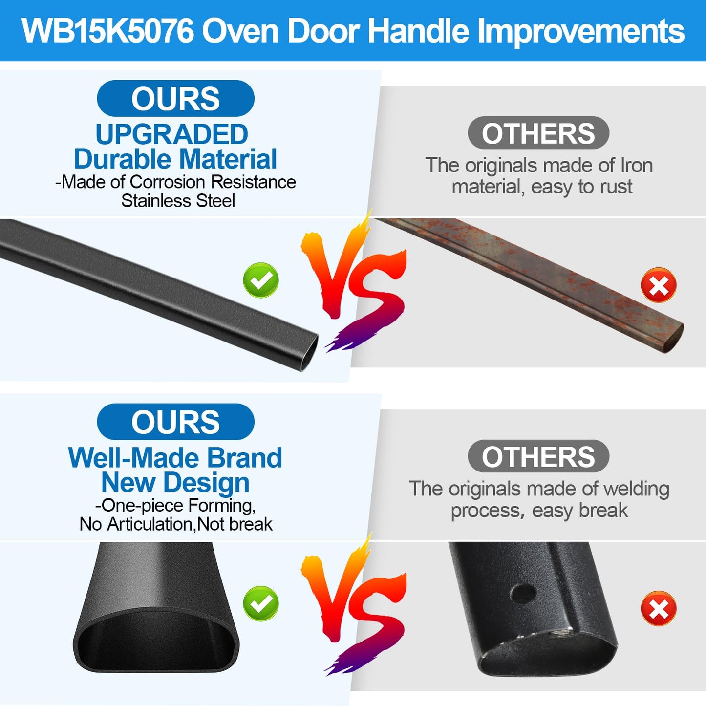 Upgraded WB15K5076 Oven Door Handle Replacement Compatible with Ge Stove Handle,Fit Hotpoint Ge Electric Stove Oven Door Handle Replacement Parts WB15X5203 PS231857 WB15K5076 Black Oven Handles