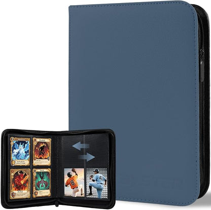 BYSTER 4 Pocket Card Binder, Premium PU Trading Card Binder with Zipper, 160 Capacity Side-Loading Binder for TCG, MTG, Sports Cards, Game Cards, Navy Blue