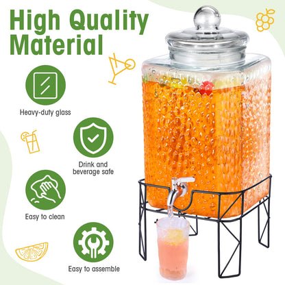 Honeydak 4.6 Gallon Glass Beverage Dispenser with Stand Stainless Steel Spigot Glass Lid Clear Iced Juice Container Leakproof Drink Dispenser Countertop Lemonade Water Jar for Wedding Party (1 Pack)