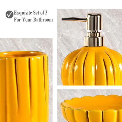 Ceramic Bathroom Accessories Set of 3, Thanksgiving Pumpkin Bathroom Decor, Fall Bathroom Sets Complete -Toothbrush Holders, Soap Dispenser, Soap Dish, Bathroom Organizer for Countertop