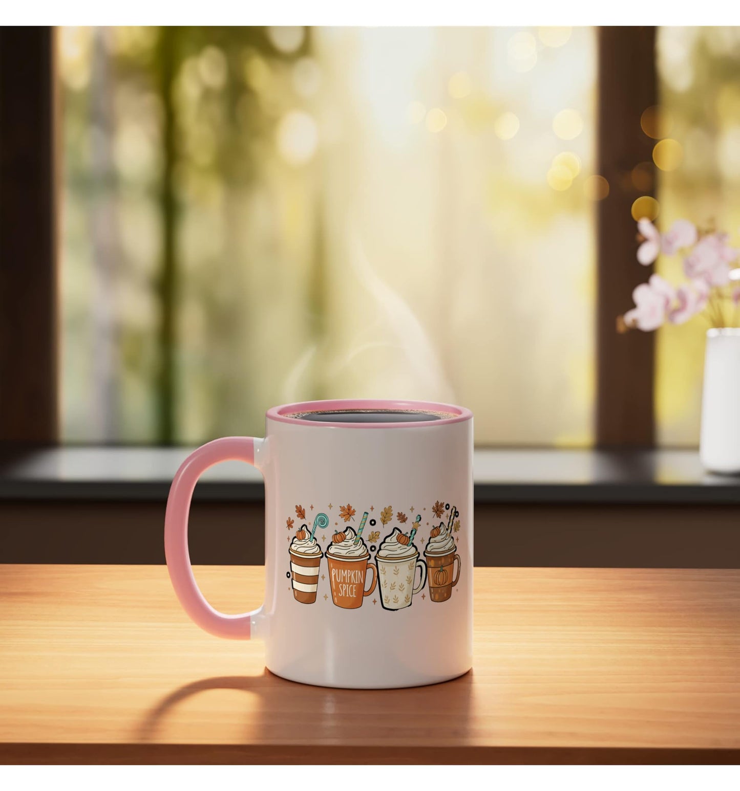 Halloween Pumpkin Spice Cups Fall Pumpkin Season Lat Ceramic Mug, Pink/White