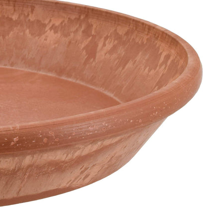 Arcadia Garden Products PSW Pot Collection AP25TCM 10-inch Plastic/Stone/Wood Composite Plant Saucer Drip Tray – No Drainage Hole (Drillable), Indoor/Outer Water Tray, Terra Cotta Marble Color