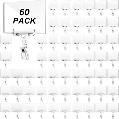 60 Pieces Rotating Clip on Sign Holder Plastic Merchandise Retail Display Sign Clip Holder with Clamp Pop Swivel Rack Card Sign Business Store Price Tags Sign Holder