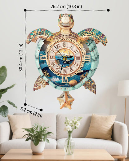 Rnfinewow 3D Puzzles for Adults, 3D Puzzle Sea Turtle Clock Kit (with Pendulum), Wooden Puzzle for Adults Home Wall Decor Clock Christmas Day Puzzle Gifts for Women Men