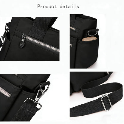 Lamprod Crossbody Aesthetic Tote Bag with zipper Shoulder Messenger School Bag Work Large multi pocket Tote Bag for Women Nylon Purse Casual Travel Handbag Commuter Tote(Black