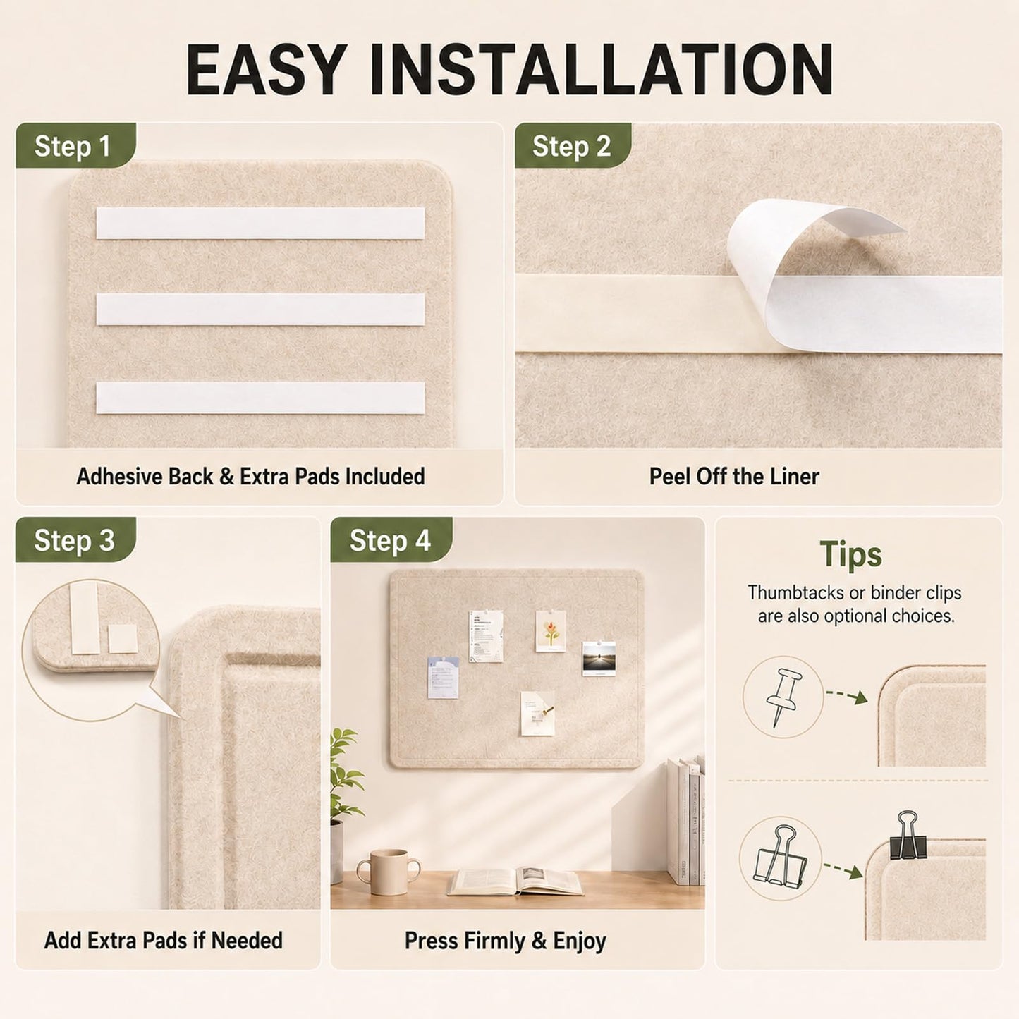 Baysola Beige Felt Bulletin Board for Wall 24 x 18 Inch Frameless