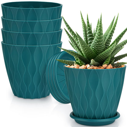 YNNICO 6 inch Plant Pots, 5 Pack Flower Pots Outdoor Indoor, Planters with Drainage Hole and Tray Saucer(Blue