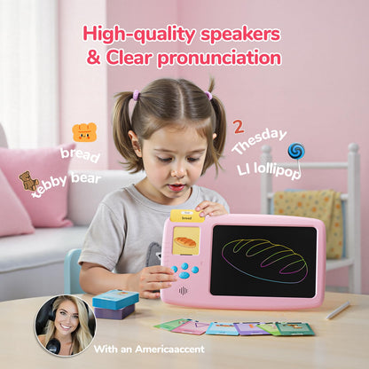 ZONSTVYS Talking Flash Cards for Toddlers: 2-in-1 LCD Writing Tablet with 510 Sight Words, Montessori Language Learning, Autism & Speech Therapy Toys for Children Ages 1-6, Pink