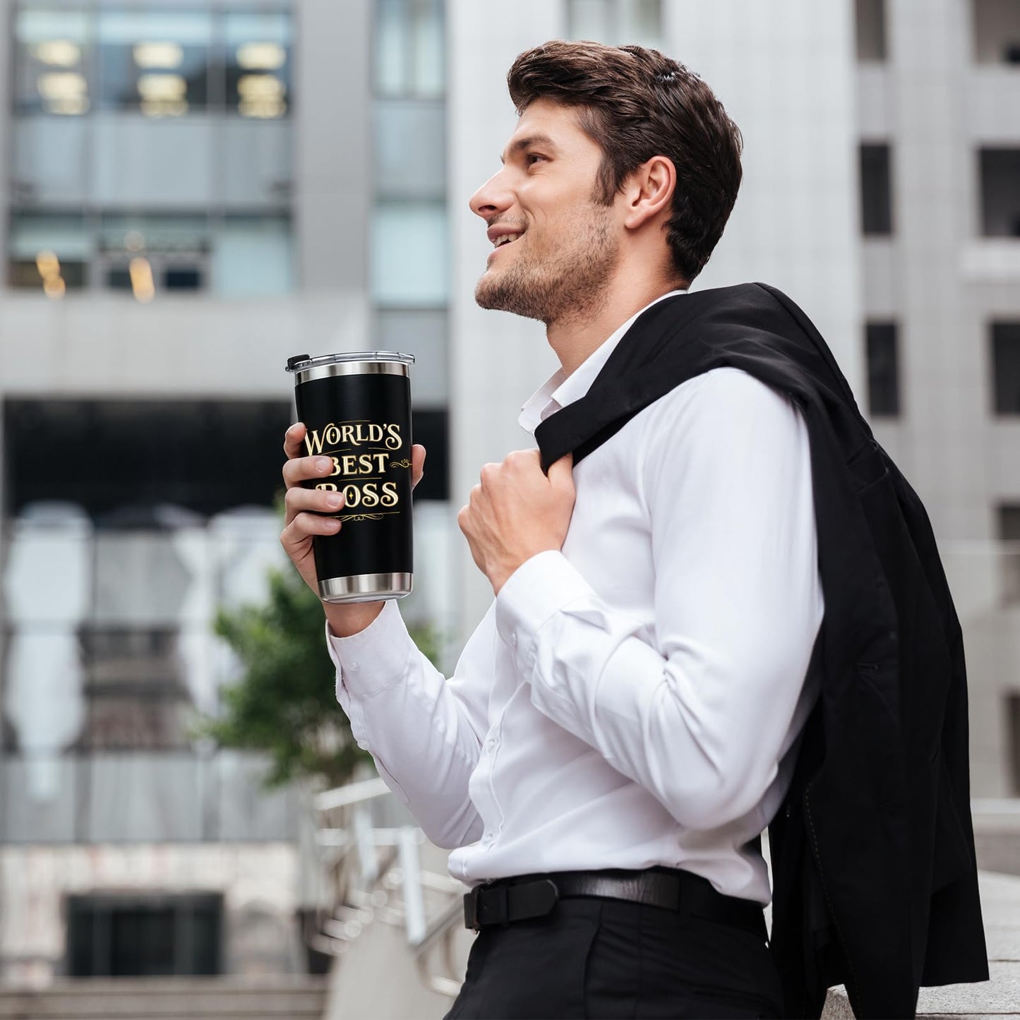 ZyraGleam Worlds Best Boss Appreciation Gifts for Men - Boss Birthday Gift Ideas for Male Insulated Stainless Steel Travel Coffee Tumbler 20 OZ Black