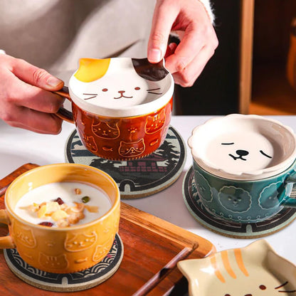 Japanese Coasters Japan Manhole Design Coasters for Drinks Cherry Blossom Koi Pagoda Deer Cork Coasters for Coffee Table Housewarming Birthday Gifts Set of 6
