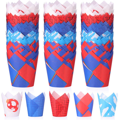 Reallnaive 500 Counts Muffin Liners Mushroom Party Decorations Red Blue Tulip Cupcake Liners Cupcake Baking Wrappers Grease Proof Cake Holders for Theme Birthday Party Supplies