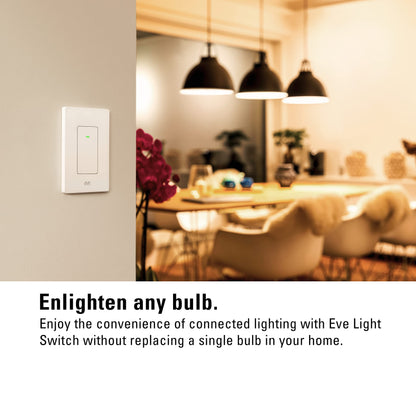 Eve Light Switch (Matter) – Smart Wall Switch for Apple Home, Alexa, Google Home, SmartThings; for Single-Pole & 3-Way switches; Thread, Requires Thread Border Router & Neutral Wire; UL-Certified