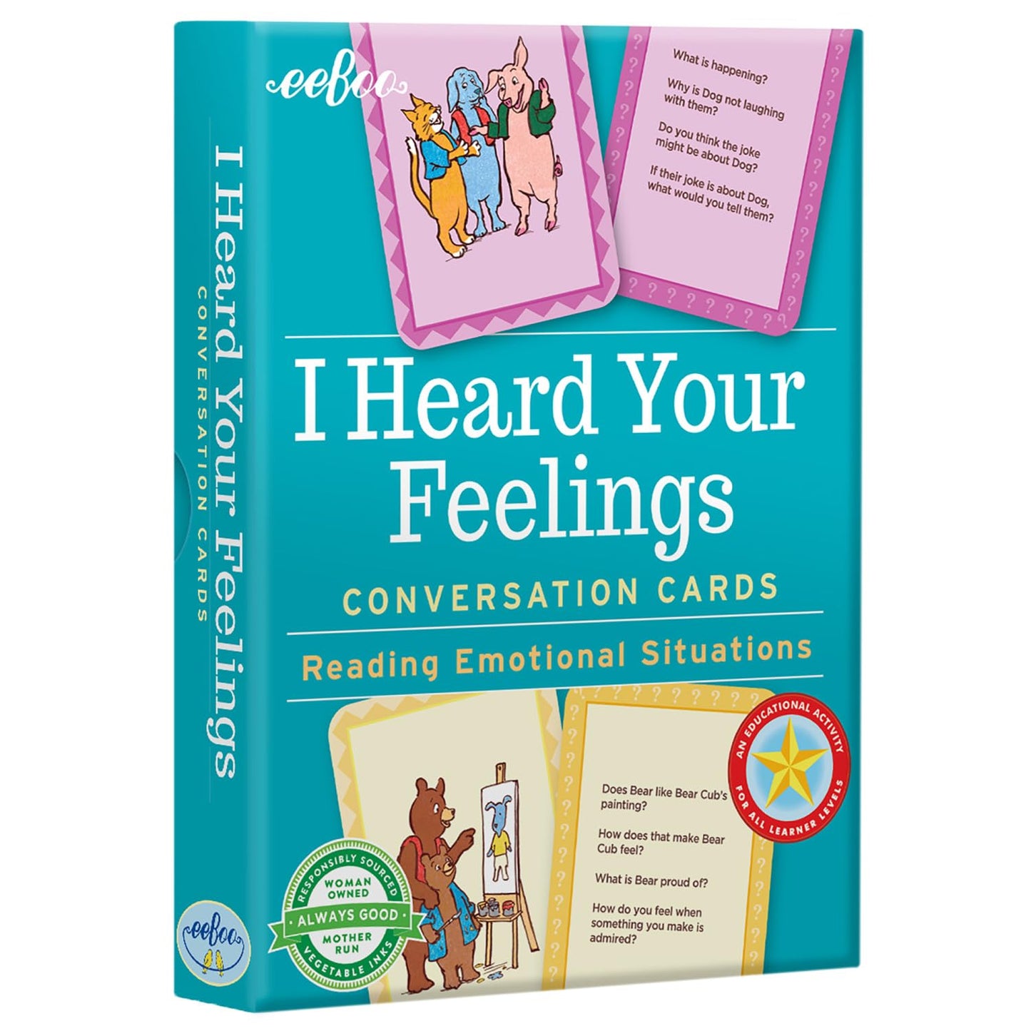 eeBoo: I Heard Your Feelings - 48 Conversation Flashcards, Develops Empathy Through Friendly Illustrations of Emotional Situations, Develop Social and Emotional Intelligence, for Ages 3 and up