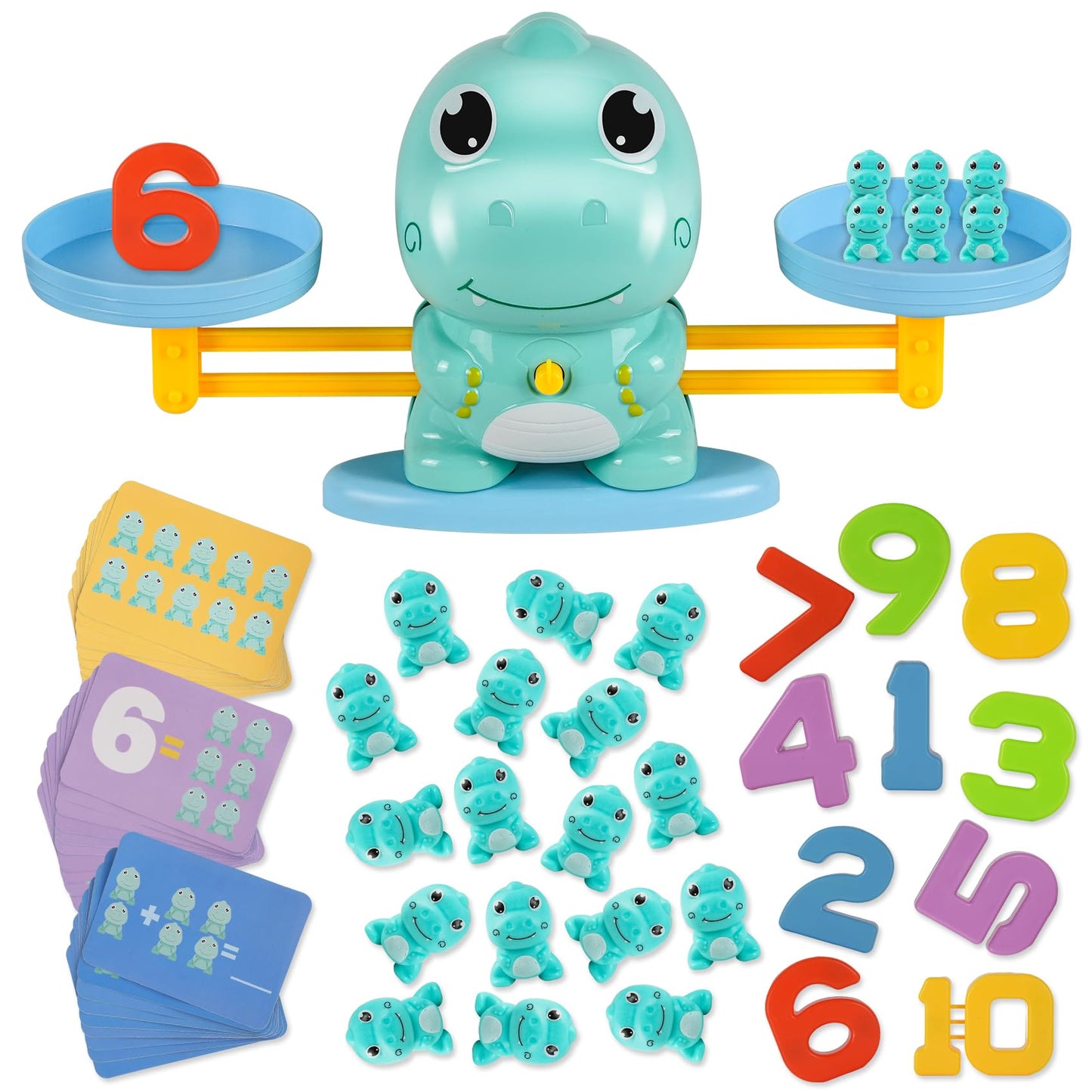 ISMETACU Dinosaur Math Balance Toy for Kids Ages 3-7, Montessori Number Blocks Learning & Educational Dinosaur Toys for Kids 3-5 and Math Games for Kids 5-7,Ideal Gift for Kids (Basic Blue)