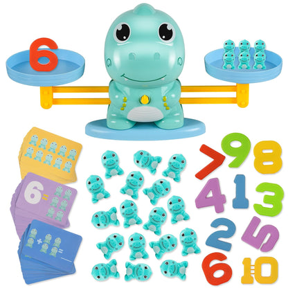 ISMETACU Dinosaur Math Balance Toy for Kids Ages 3-7, Montessori Number Blocks Learning & Educational Dinosaur Toys for Kids 3-5 and Math Games for Kids 5-7,Ideal Gift for Kids (Basic Blue)