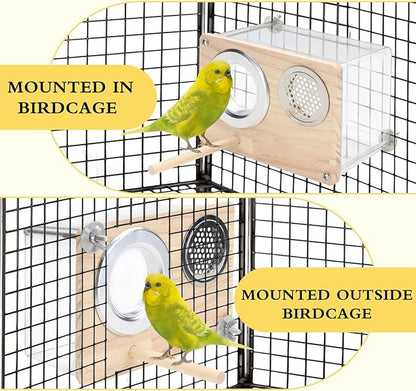 Parakeet Nesting Box for Cage, High-Transparent PET Parakeet Nest, Versatile Bird Houses for Canary, Lovebird and Parrot, Bird Boxes for Nesting with Wood Perch, Bird Cage Accessories (M, Rectangle)