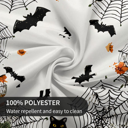 Halloween Pumpkin Bat Round Tablecloth 60 Inch, Black Cat Decorations Round Table Cloth for Halloween Holiday Picnic Party Kitchen/Home Dining Decor