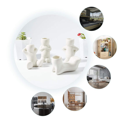 AHANDMAKER Mini Ceramic Air Plant Stand Holder, 4 Pcs Porcelain Doll Shape Plant Pots, Different Shape Ceramic Doll Tillandsia Airplant Container Pot for DIY Planting Home Office Decoration Supplies