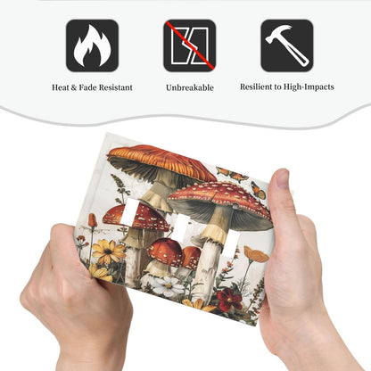 Ihsourgnitnem Decorative Switch Plates Mushroom Forest Butterfly Wild Flower 3 Gang Wall Plate Triple Toggle Light Switch Cover Faceplate Electrical Wall Panels For Bed Room Living Room Decor
